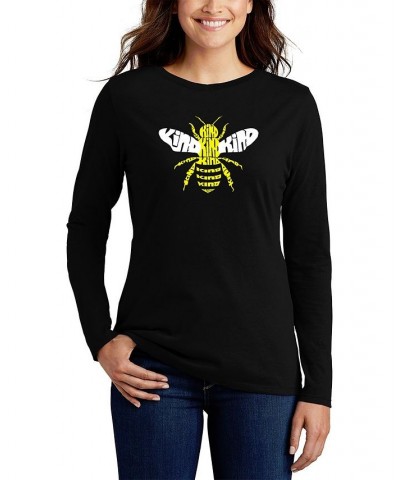 Women's Bee Kind Word Art Long Sleeve T-shirt Black $19.60 Tops