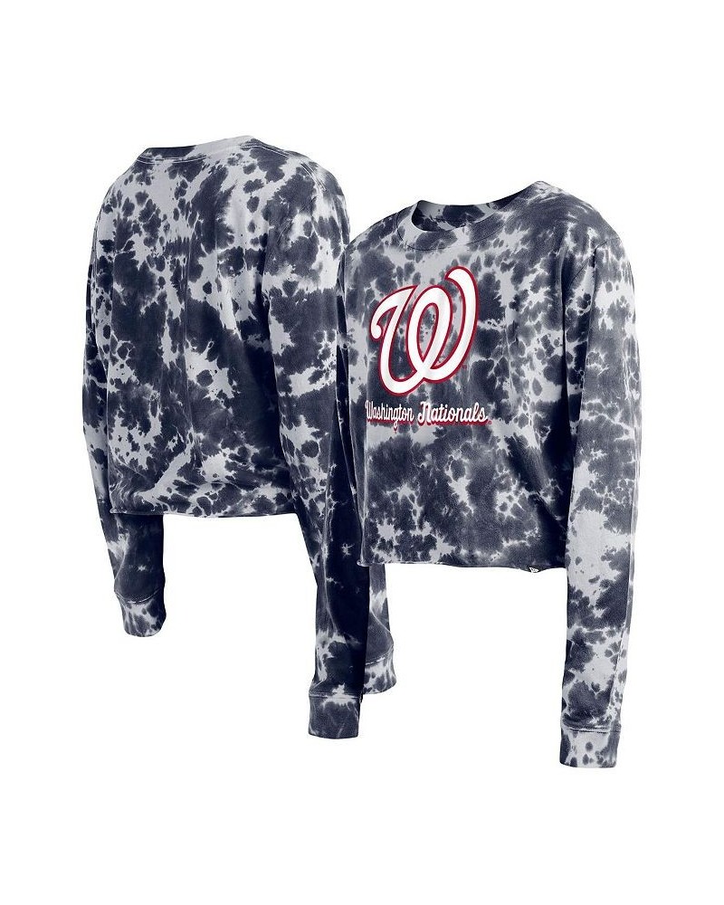 Women's Navy Washington Nationals Tie-Dye Cropped Long Sleeve T-shirt Navy $23.92 Tops