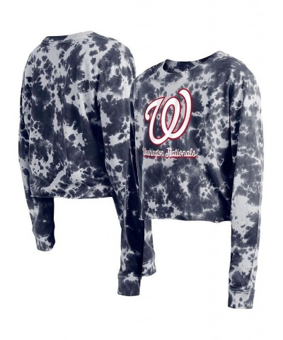 Women's Navy Washington Nationals Tie-Dye Cropped Long Sleeve T-shirt Navy $23.92 Tops