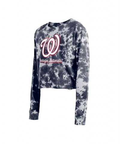 Women's Navy Washington Nationals Tie-Dye Cropped Long Sleeve T-shirt Navy $23.92 Tops