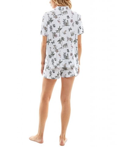 Women's Printed Notched-Collar Pajamas Set Green $14.30 Sleepwear