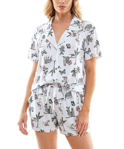 Women's Printed Notched-Collar Pajamas Set Green $14.30 Sleepwear