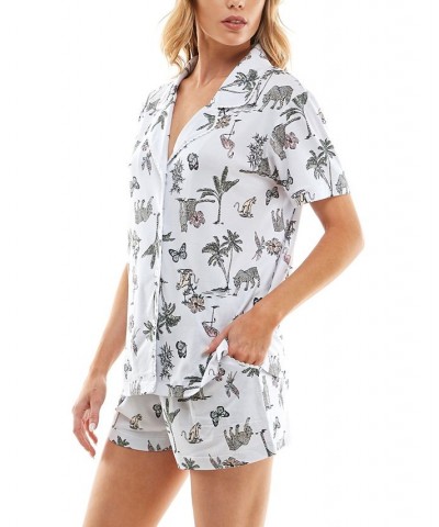 Women's Printed Notched-Collar Pajamas Set Green $14.30 Sleepwear