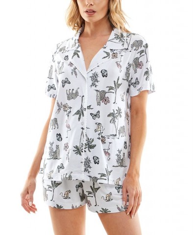 Women's Printed Notched-Collar Pajamas Set Green $14.30 Sleepwear