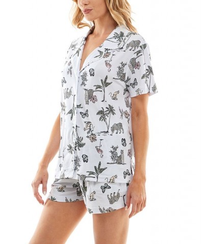 Women's Printed Notched-Collar Pajamas Set Green $14.30 Sleepwear