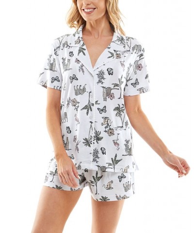 Women's Printed Notched-Collar Pajamas Set Green $14.30 Sleepwear