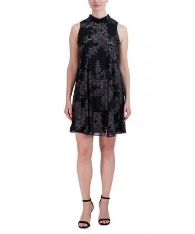 Petite Printed Embellished Sleeveless Dress Black/Silver $42.72 Dresses