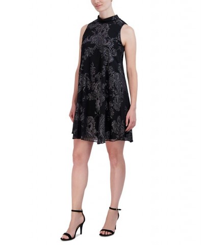 Petite Printed Embellished Sleeveless Dress Black/Silver $42.72 Dresses