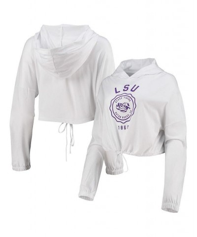 Women's White LSU Tigers Poppy Cinched Cropped Hoodie Long Sleeve T-shirt White $20.80 Tops