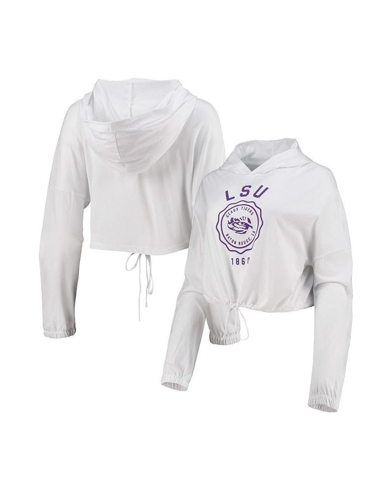 Women's White LSU Tigers Poppy Cinched Cropped Hoodie Long Sleeve T-shirt White $20.80 Tops