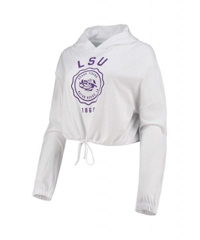 Women's White LSU Tigers Poppy Cinched Cropped Hoodie Long Sleeve T-shirt White $20.80 Tops