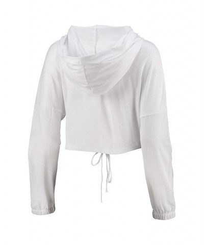 Women's White LSU Tigers Poppy Cinched Cropped Hoodie Long Sleeve T-shirt White $20.80 Tops