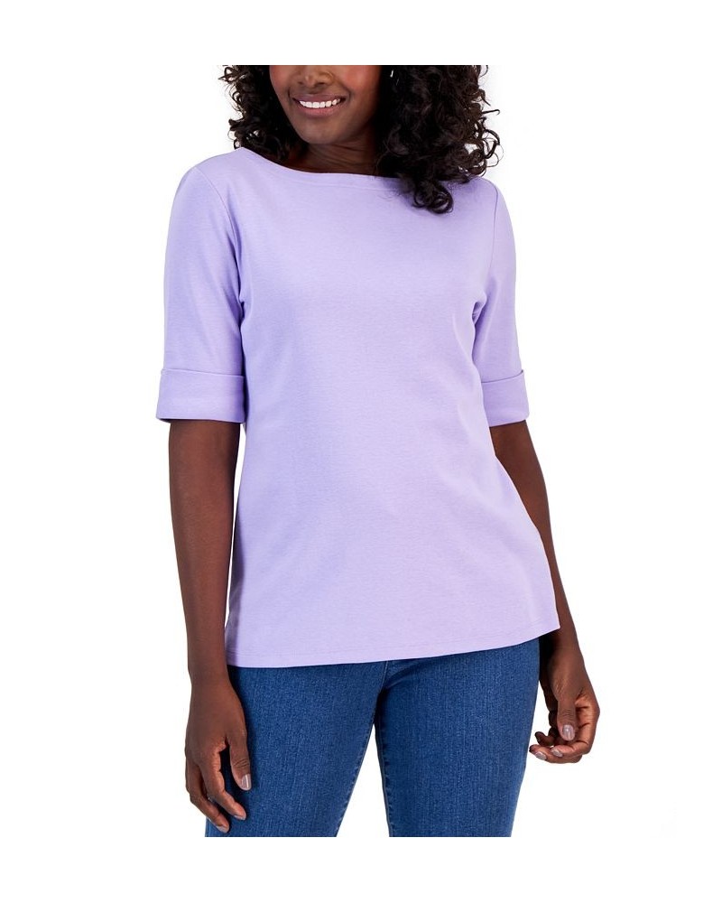 Cotton Boat-Neck Top Steel Rose $11.99 Tops