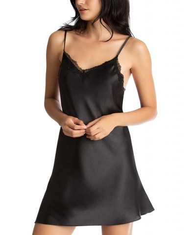 Lace-Trim Solid Satin Chemise Nightgown Black $12.76 Sleepwear