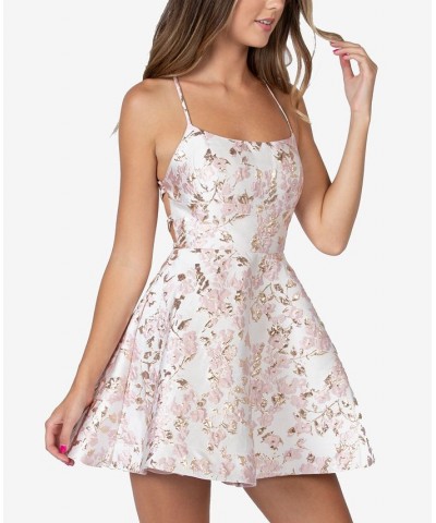 Juniors' Lace-Up A-Line Dress Pink Gold $35.60 Dresses