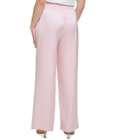 Women's Pull On Wide Leg Satin Pants Pink $36.14 Pants