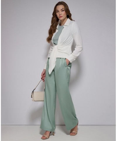 Women's Pull On Wide Leg Satin Pants Pink $36.14 Pants