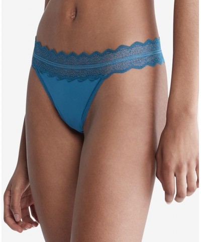 Women's Lace Trim Thong Underwear QD3779 Blue $12.00 Panty