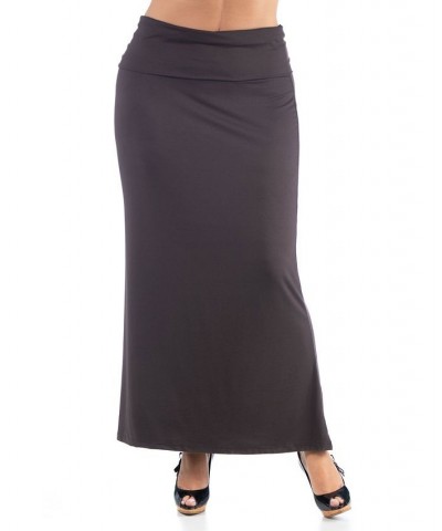 Women's Plus Size Comfortable Foldover Maxi Skirt Brown $28.70 Skirts