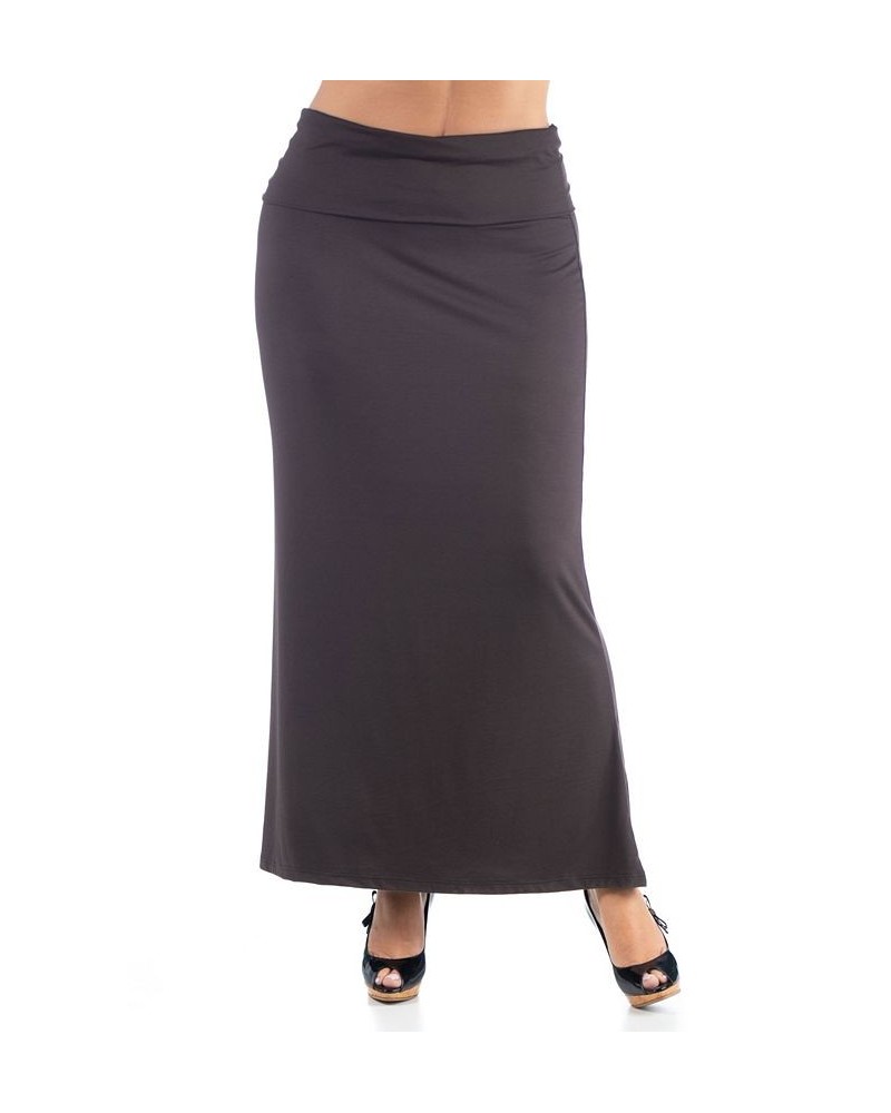 Women's Plus Size Comfortable Foldover Maxi Skirt Brown $28.70 Skirts