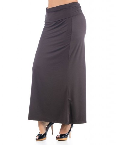 Women's Plus Size Comfortable Foldover Maxi Skirt Brown $28.70 Skirts