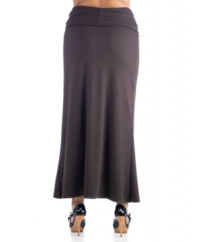 Women's Plus Size Comfortable Foldover Maxi Skirt Brown $28.70 Skirts