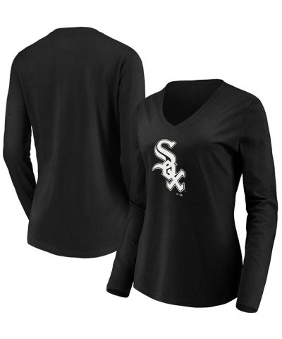 Women's Black Chicago White Sox Official Logo Long Sleeve V-Neck T-shirt Black $20.70 Tops