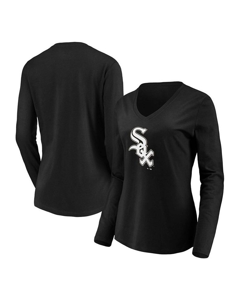 Women's Black Chicago White Sox Official Logo Long Sleeve V-Neck T-shirt Black $20.70 Tops