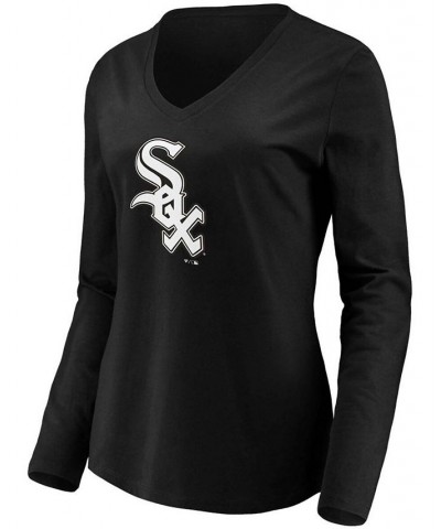 Women's Black Chicago White Sox Official Logo Long Sleeve V-Neck T-shirt Black $20.70 Tops