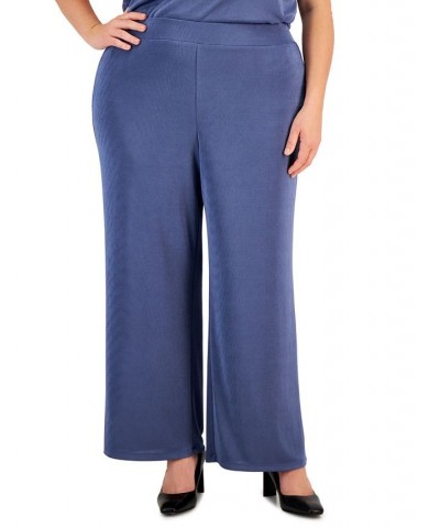 Plus Size Pull-On Wide-Leg Knit Ankle Pants Blue $48.51 Pants