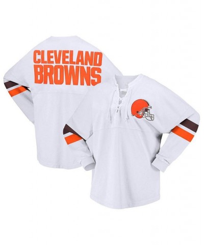 Women's Branded White Cleveland Browns Spirit Jersey Lace-Up V-Neck Long Sleeve T-shirt White $52.24 Tops