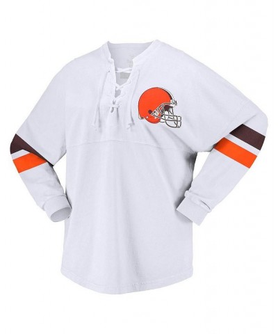 Women's Branded White Cleveland Browns Spirit Jersey Lace-Up V-Neck Long Sleeve T-shirt White $52.24 Tops