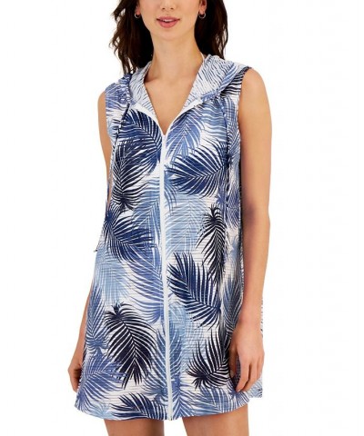 Women's Sleeveless Full-Zip Hoodie Cover-Up Blue Palm $36.04 Swimsuits