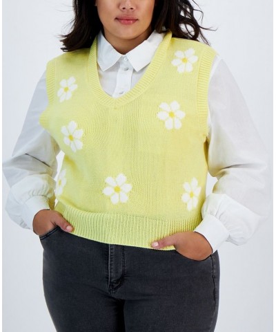 Trendy Plus Size Daisy Sweater Vest Yellow $11.35 Sweaters