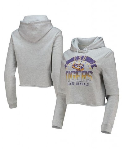 Women's Ash LSU Tigers Banner 1636 Cropped Pullover Hoodie Ash $33.59 Sweatshirts