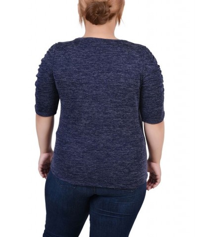 Plus Size Rouched Sleeve Top Blue $19.76 Tops