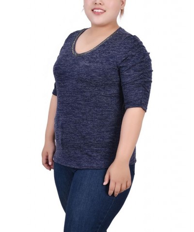 Plus Size Rouched Sleeve Top Blue $19.76 Tops