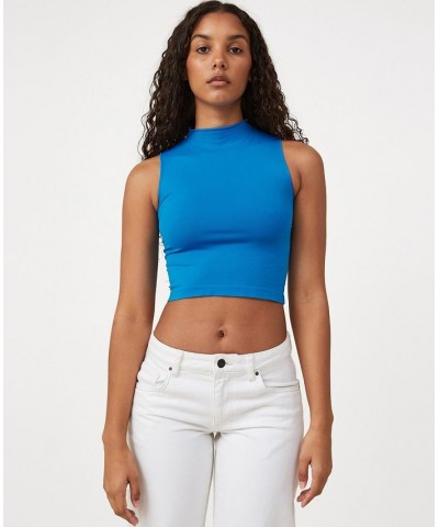 Women's Seamless Kiki Mock Neck Tank Top Blue $14.40 Tops