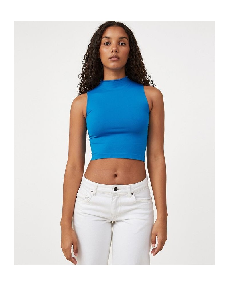 Women's Seamless Kiki Mock Neck Tank Top Blue $14.40 Tops