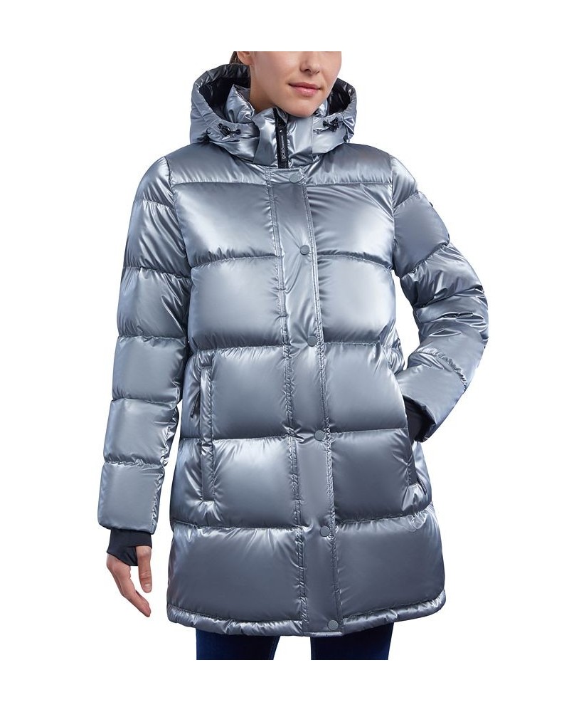 Women's Shine Hooded Puffer Coat Gray $60.80 Coats