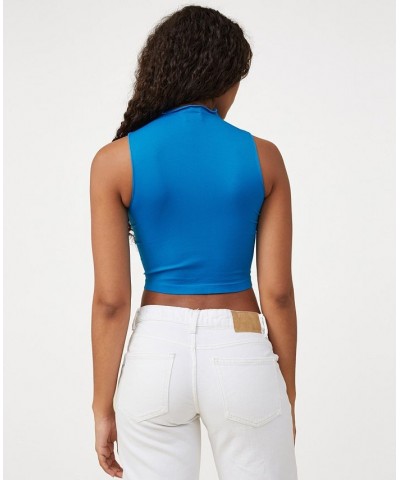 Women's Seamless Kiki Mock Neck Tank Top Blue $14.40 Tops