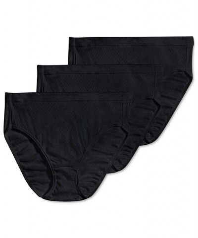 Elance Cotton French Cut Underwear 3-Pk 1541 Extended Sizes Black $9.84 Panty