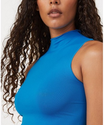 Women's Seamless Kiki Mock Neck Tank Top Blue $14.40 Tops