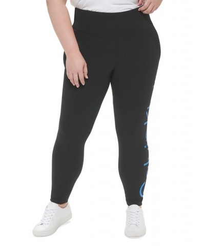 Plus Size High Rise Logo Ankle Leggings Black/electric Blue $17.09 Pants