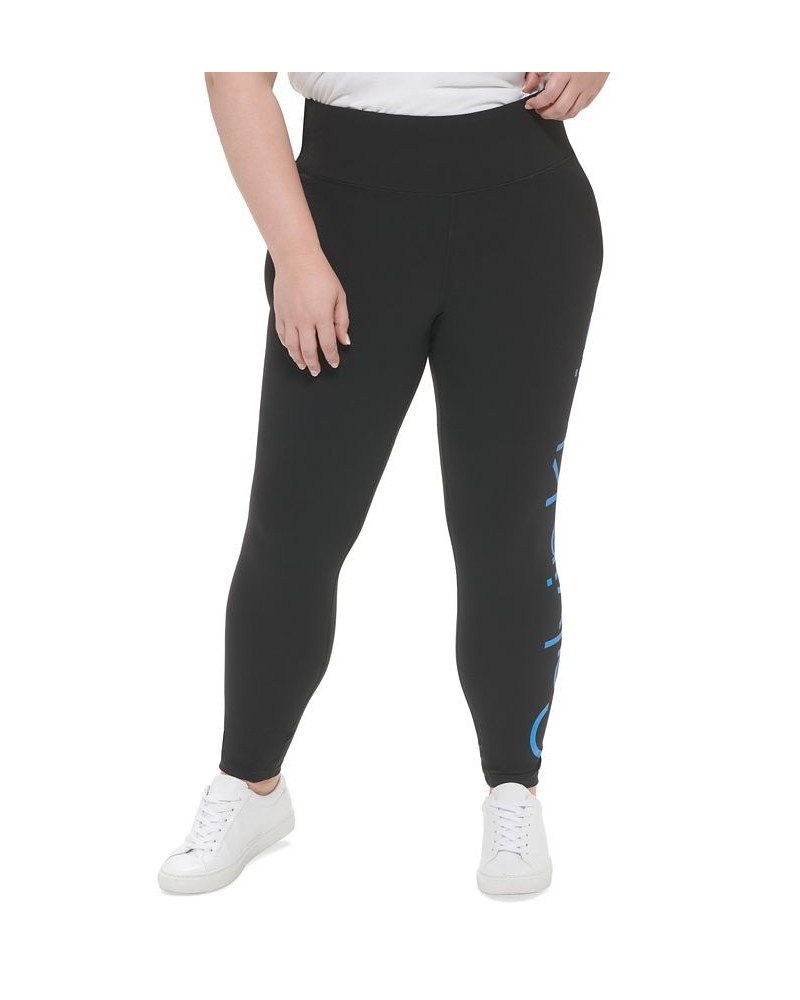 Plus Size High Rise Logo Ankle Leggings Black/electric Blue $17.09 Pants