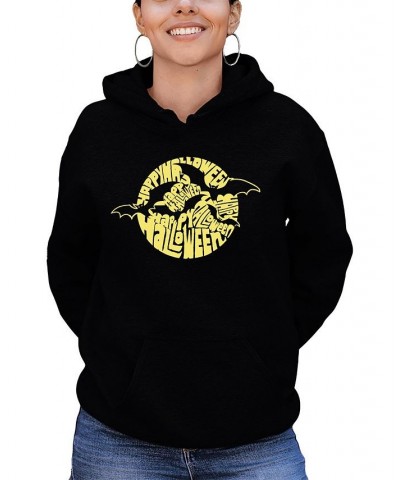 Women's Halloween Bats Word Art Hooded Sweatshirt Black $30.00 Sweatshirts