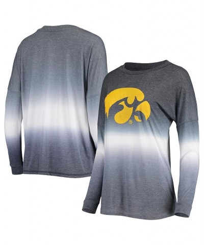 Women's Heathered Black Heathered Gray Iowa Hawkeyes Winkle Dip-Dye Long Sleeve T-Shirt Black, Heathered Gray $32.44 Tops