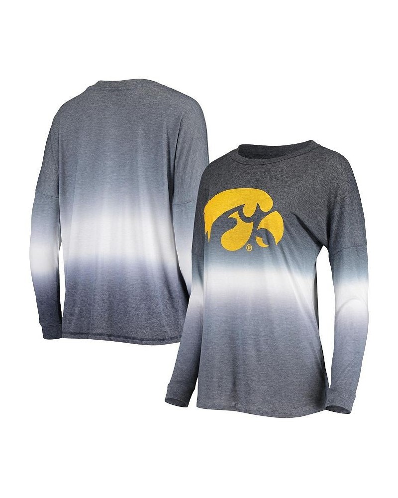 Women's Heathered Black Heathered Gray Iowa Hawkeyes Winkle Dip-Dye Long Sleeve T-Shirt Black, Heathered Gray $32.44 Tops