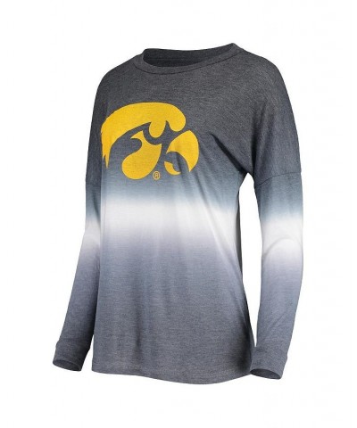 Women's Heathered Black Heathered Gray Iowa Hawkeyes Winkle Dip-Dye Long Sleeve T-Shirt Black, Heathered Gray $32.44 Tops