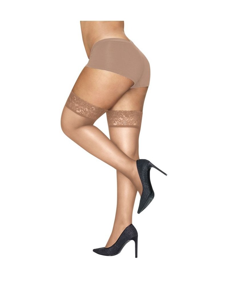 Plus Size Lace-Band Thigh Highs Tan/Beige $9.60 Hosiery